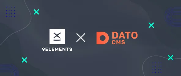 Übersicht der beiden Logos der Partnerschaft - links das 9elements Logo, rechts das DATO CMS Logo.