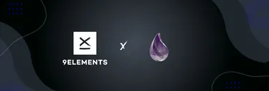 Die Logos von 9elements und Elixir verbunden durch ein X.