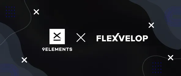 Gegenüberstellung der Logos von 9elements und Flexvelop zur Verdeutlichung des Investments von 9elements in Flexvelop.